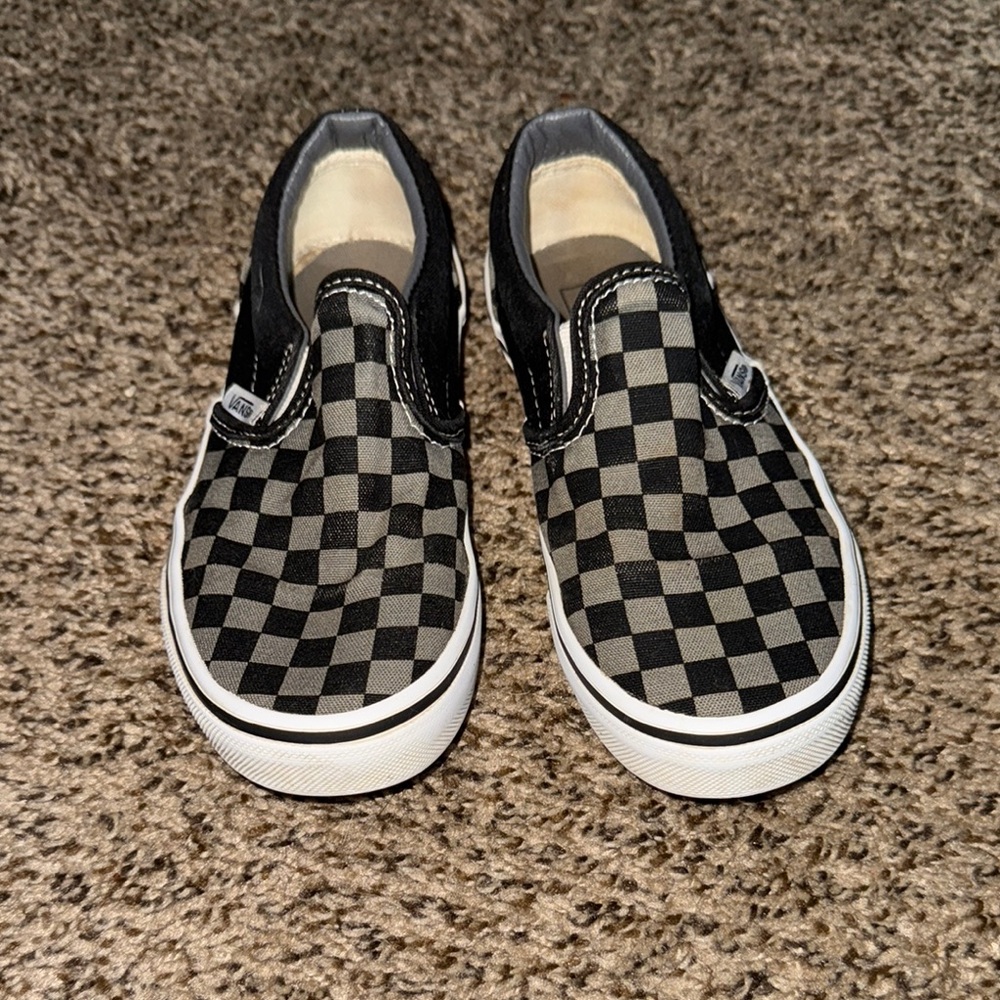 Vans Black and Gray Slip-On Sneakers Iconic Checkerboard Canvas